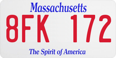 MA license plate 8FK172