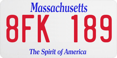 MA license plate 8FK189