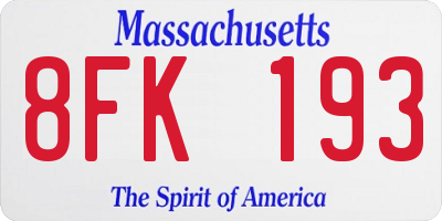 MA license plate 8FK193