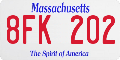 MA license plate 8FK202