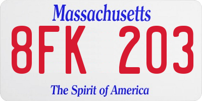MA license plate 8FK203