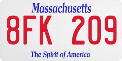 MA license plate 8FK209