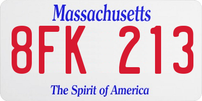 MA license plate 8FK213