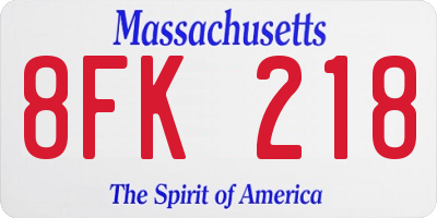 MA license plate 8FK218