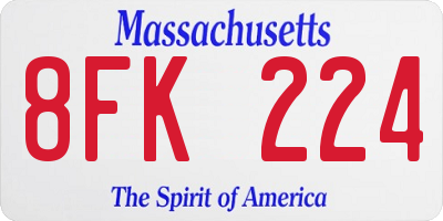 MA license plate 8FK224
