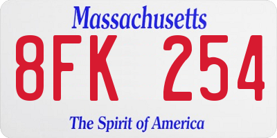 MA license plate 8FK254