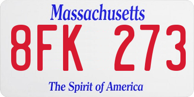 MA license plate 8FK273