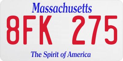 MA license plate 8FK275