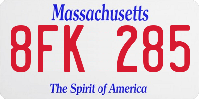 MA license plate 8FK285