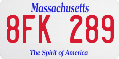 MA license plate 8FK289