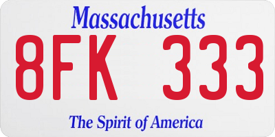 MA license plate 8FK333