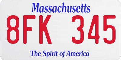 MA license plate 8FK345