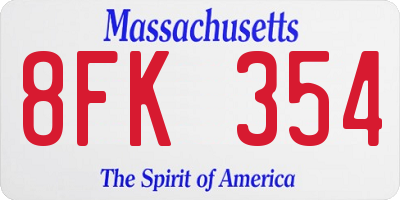 MA license plate 8FK354