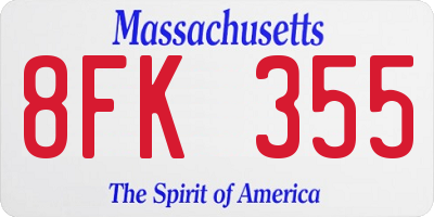 MA license plate 8FK355