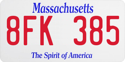 MA license plate 8FK385