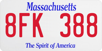 MA license plate 8FK388