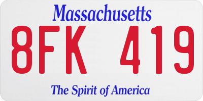 MA license plate 8FK419