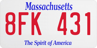MA license plate 8FK431