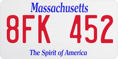 MA license plate 8FK452