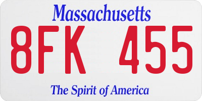 MA license plate 8FK455