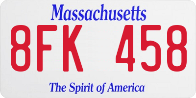MA license plate 8FK458