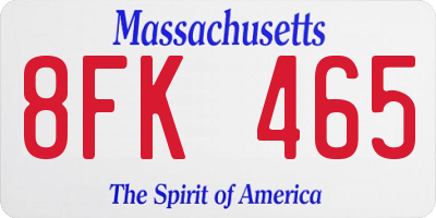 MA license plate 8FK465