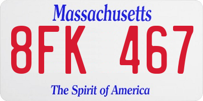 MA license plate 8FK467
