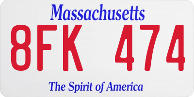 MA license plate 8FK474