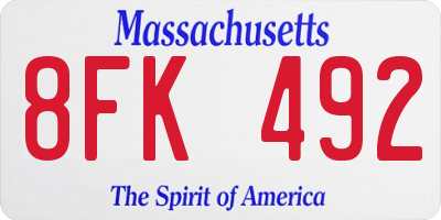 MA license plate 8FK492