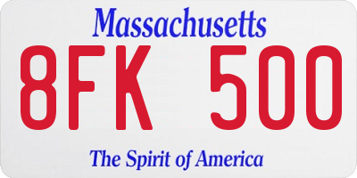 MA license plate 8FK500