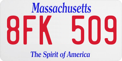 MA license plate 8FK509