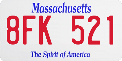 MA license plate 8FK521