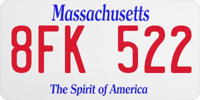 MA license plate 8FK522