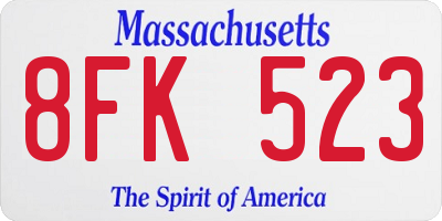 MA license plate 8FK523