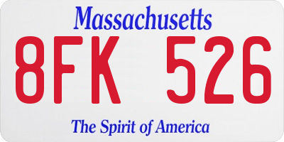 MA license plate 8FK526