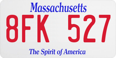 MA license plate 8FK527