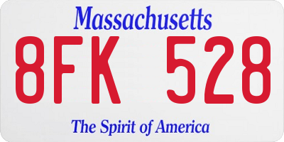 MA license plate 8FK528