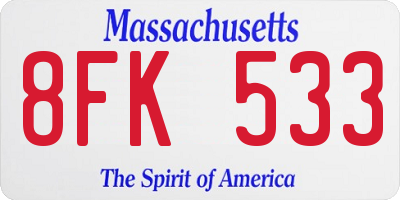 MA license plate 8FK533