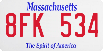 MA license plate 8FK534