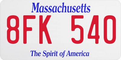 MA license plate 8FK540