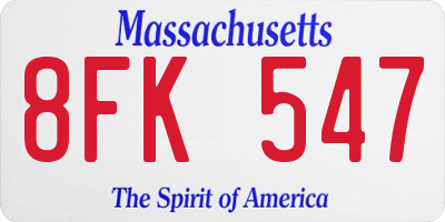 MA license plate 8FK547