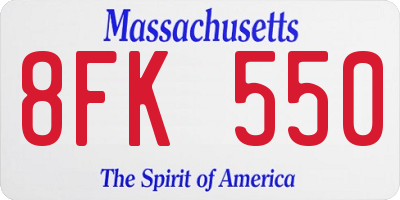 MA license plate 8FK550
