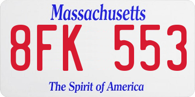 MA license plate 8FK553