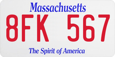MA license plate 8FK567