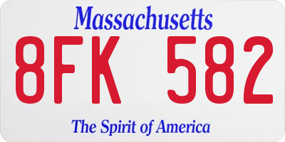 MA license plate 8FK582