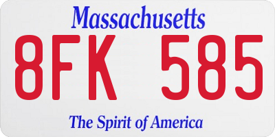 MA license plate 8FK585