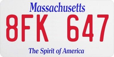 MA license plate 8FK647