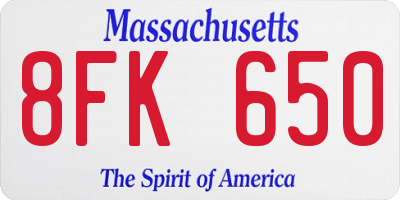 MA license plate 8FK650