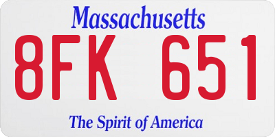 MA license plate 8FK651