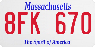 MA license plate 8FK670